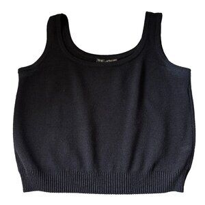 St. John Size M Black Knit Basics Tank Top Sleeveless Scoop Neck Made In USA Vtg